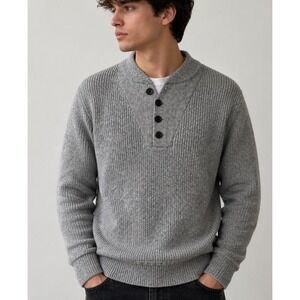 Vtg Eddie Bauer Sweater Mens L Gray Chunky Shawl‎ Collar Fisherman Cabincore
